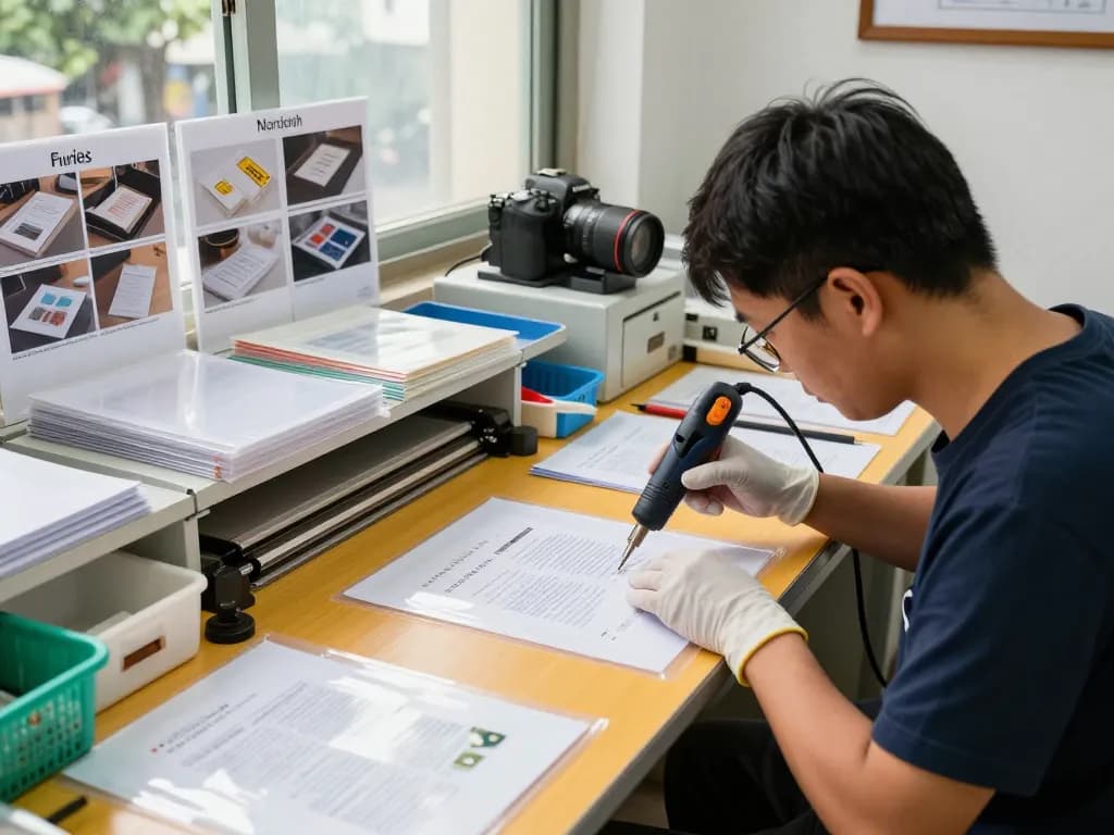 Expert technician performing địa chỉ bóc ép plastic hà nội for document restoration.